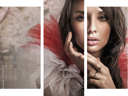 Portrait of a young brunette - Dreiteiliges Leinwandbild, Triptychon