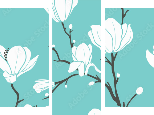 blue magnolia pattern - Dreiteiliges Leinwandbild, Triptychon