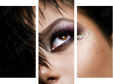 Fashion Girls FacePerfect makeupIsolated on Black - Dreiteiliges Leinwandbild, Triptychon