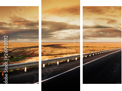 panorama drogi w zachmurzony dzień
 - Dreiteiliges Leinwandbild, Triptychon