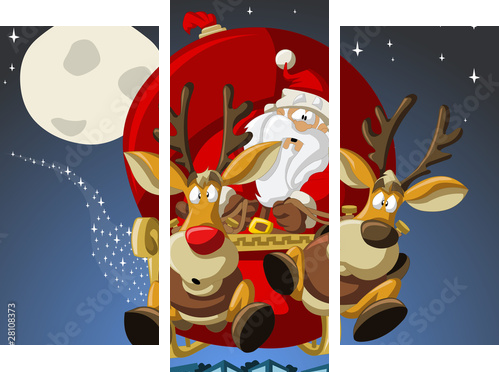 Santa-Claus on sleigh with reindeers - Dreiteiliges Leinwandbild, Triptychon