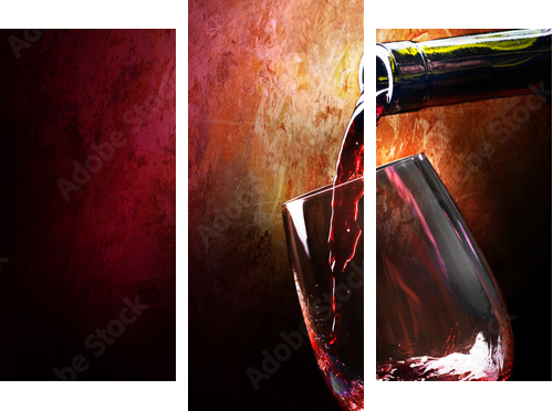 Czerwone wino w nastrojowej scenerii
 - Dreiteiliges Leinwandbild, Triptychon