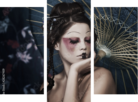 portrait of a beautiful white girl in geisha style - Dreiteiliges Leinwandbild, Triptychon