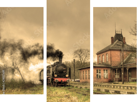 Old retro steam train - Dreiteiliges Leinwandbild, Triptychon