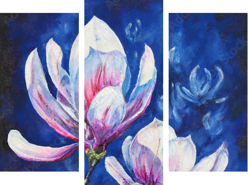 Akrylowa magnolia - Dreiteiliges Leinwandbild, Triptychon