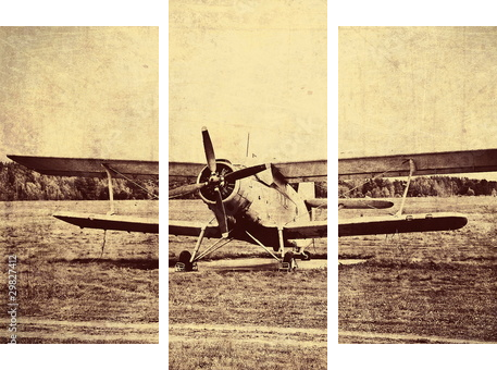 Vintage photo of an old biplane - Dreiteiliges Leinwandbild, Triptychon