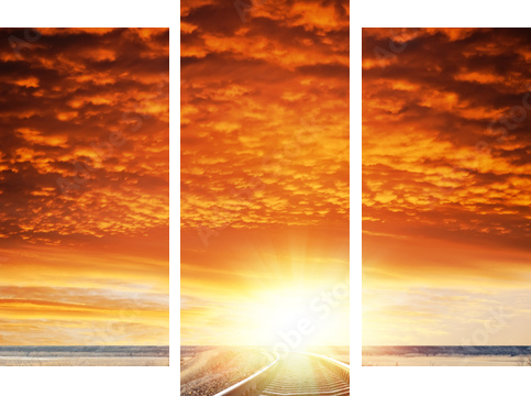 railway to sunset - Dreiteiliges Leinwandbild, Triptychon