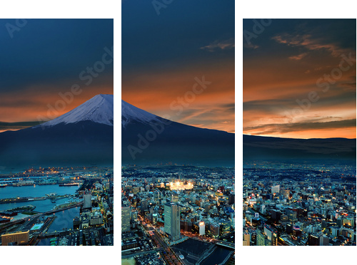 Surreal view of Yokohama city and Mt. Fuji - Dreiteiliges Leinwandbild, Triptychon