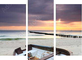 Boat on beautiful beach in sunrise - Dreiteiliges Leinwandbild, Triptychon