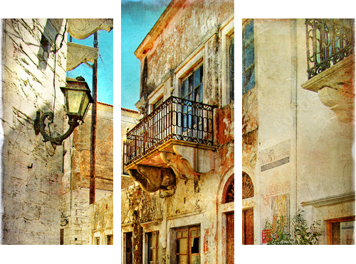 Grecka ulica – pictorial 
 - Dreiteiliges Leinwandbild, Triptychon