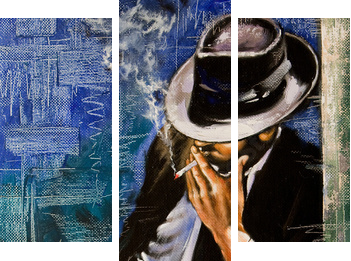 Portrait of the man with a cigarette - Dreiteiliges Leinwandbild, Triptychon