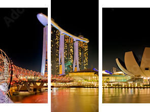 Marina Bay w Singapurze nocą
 - Dreiteiliges Leinwandbild, Triptychon
