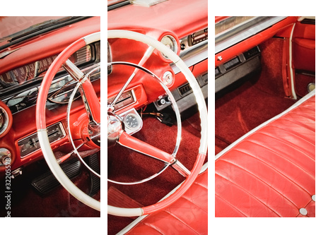 classic car interior with red leather upholstery - Dreiteiliges Leinwandbild, Triptychon