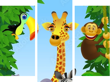 Wild animal cartoon - Dreiteiliges Leinwandbild, Triptychon