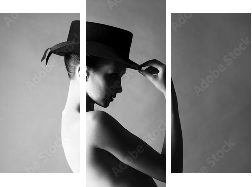 Naked lady with hat - Dreiteiliges Leinwandbild, Triptychon