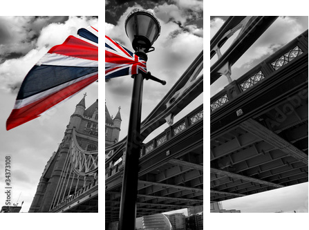 London Tower Bridge with colorful flag of England - Dreiteiliges Leinwandbild, Triptychon