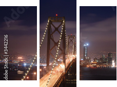 Nocna panorama Bay Bridge w San Francisco
 - Dreiteiliges Leinwandbild, Triptychon