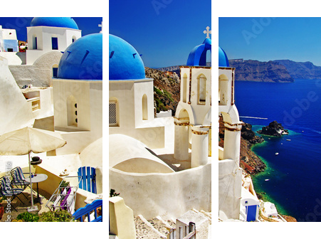beautiful Santorini view of caldera with churches - Dreiteiliges Leinwandbild, Triptychon