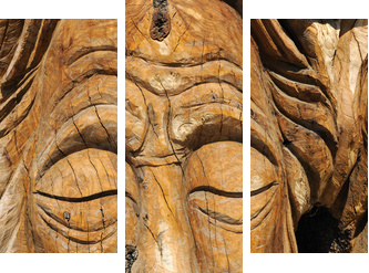 Face carved into an olive tree trunk in Matala - Dreiteiliges Leinwandbild, Triptychon
