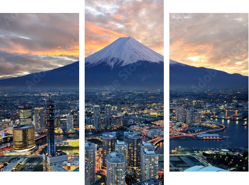 Surreal view of Yokohama city and Mt Fuji - Dreiteiliges Leinwandbild, Triptychon
