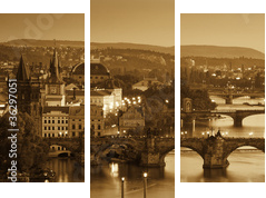 View at The Charles Bridge  and Vltava river, Sepia - Dreiteiliges Leinwandbild, Triptychon
