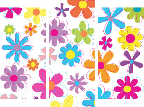 Multicolored retro styled flowers - Dreiteiliges Leinwandbild, Triptychon