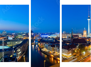 Berlin panorama at night - Dreiteiliges Leinwandbild, Triptychon