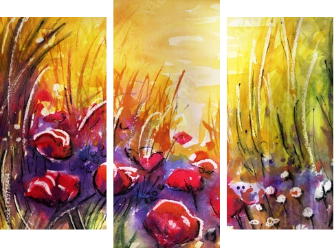 Malowane maki - Dreiteiliges Leinwandbild, Triptychon