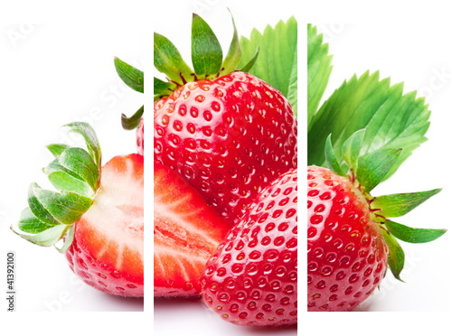 Strawberries with leaves. - Dreiteiliges Leinwandbild, Triptychon