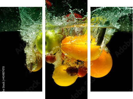 Fruit and vegetables splash into water - Dreiteiliges Leinwandbild, Triptychon