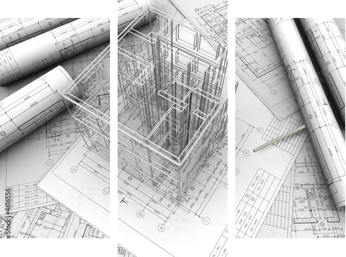 plan drawing - Dreiteiliges Leinwandbild, Triptychon