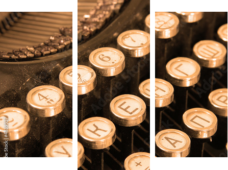 Keyboard of vintage typewriter sepia - Dreiteiliges Leinwandbild, Triptychon