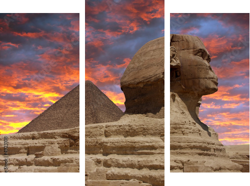 Pyramid and Sphinx at Giza, Cairo - Dreiteiliges Leinwandbild, Triptychon