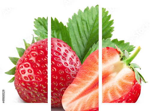 Strawberries with leaves. - Dreiteiliges Leinwandbild, Triptychon