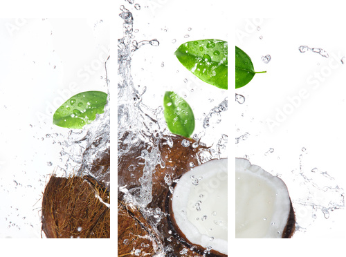 cracked coconut with splashing water - Dreiteiliges Leinwandbild, Triptychon