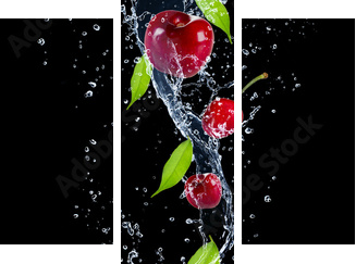 Cherries in water splash, isolated on black background - Dreiteiliges Leinwandbild, Triptychon