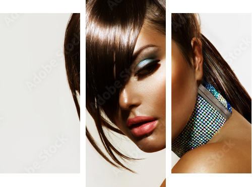 Fashion Beauty Girl. Stylish Haircut and Makeup  - Dreiteiliges Leinwandbild, Triptychon