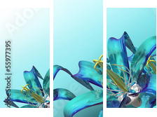 3d blue flowers panoramic  - Dreiteiliges Leinwandbild, Triptychon