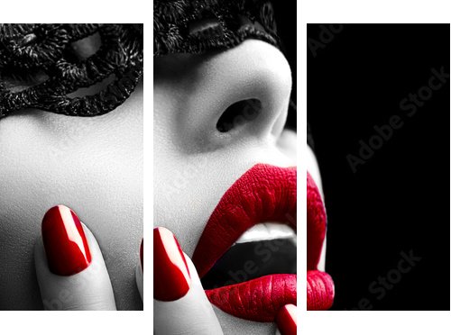 Beautiful Woman with Black Lace mask over her Eyes  - Dreiteiliges Leinwandbild, Triptychon