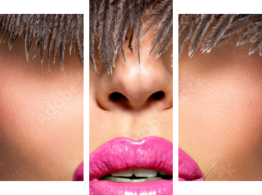  Closeup Beautiful female lips with pink  lipstick  - Dreiteiliges Leinwandbild, Triptychon