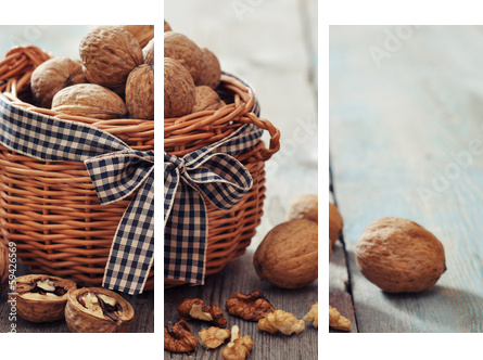 Walnuts in wicker basket  - Dreiteiliges Leinwandbild, Triptychon