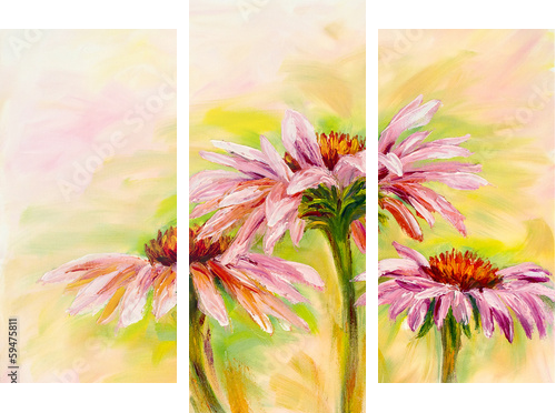 Echinacea, oil painting  - Dreiteiliges Leinwandbild, Triptychon