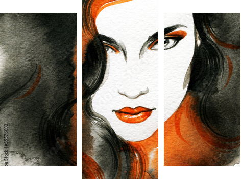 Beautiful woman.  Hand painted fashion illustration  - Dreiteiliges Leinwandbild, Triptychon
