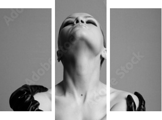 nude elegant girl with the gloves Studio fashion photo - Dreiteiliges Leinwandbild, Triptychon