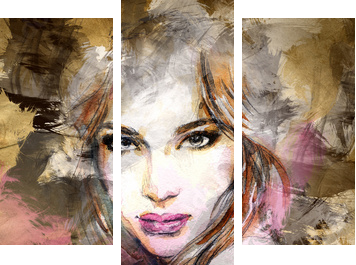 Beautiful woman face. watercolor illustration  - Dreiteiliges Leinwandbild, Triptychon