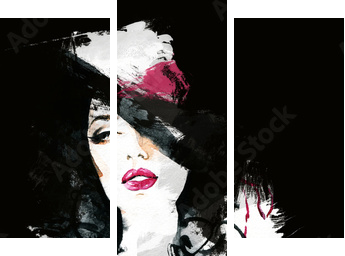 Beautiful woman face. watercolor illustration  - Dreiteiliges Leinwandbild, Triptychon