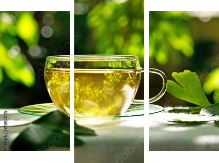 tea with herbaceous plant  - Dreiteiliges Leinwandbild, Triptychon