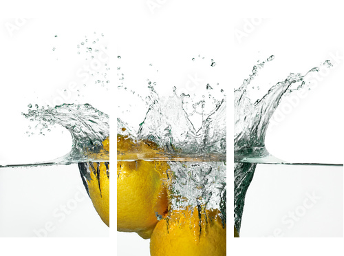 Fresh Lemons Splash in Water Isolated on White Background - Dreiteiliges Leinwandbild, Triptychon