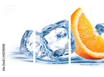 Orange fruit with ice isolated on white background - Dreiteiliges Leinwandbild, Triptychon