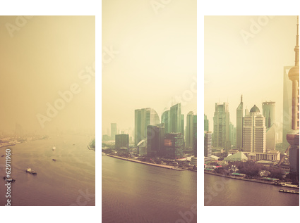 sunset at shanghai china - Dreiteiliges Leinwandbild, Triptychon